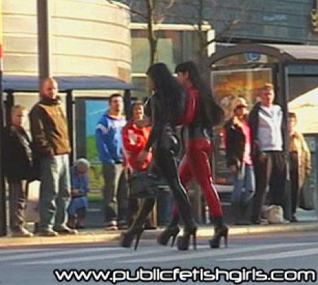 Catuit Twins - Ivony heart and kalista take to the city in their matching red and black latex catsuits. If you think one public fetish **** in a latex catsuit causes a stir, wait until you see the reactions to two! Great public video and lots of priceless reaction shots.