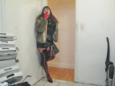 Shemale Hooker Tease N Stroke 02 - Vanessa is a "shemale hooker", wearing fur coat, pvc outfit, corset, and thigh high boots, teasing you and masturbating for you. She talks dirty to you, like a little street whore!