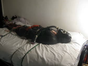 Immobilized With Gas Mask  Masturbation - Vanessa is bound and gagged, immobilized on the bed, with a gas mask... Then masturbates because she is soooo turned on by it!