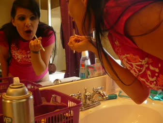 Voyeur Bathroom Cam Make Up - Sneaky little pervert watching me put on my make up pluck my brows brush my teeth in my panties.. Perv!