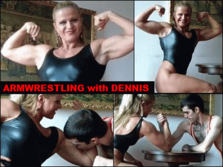 Armwrestling - Mysteria armwrestles with dennis, a small but strong italian. She shows him her big bicep, but he still thinks he can beat her! He promises to kiss her bicep, if she beats him. What will happen??

hd - 1280x720p