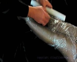 Clingfilm Bondage - Dani Saran Wrapped  Spanked