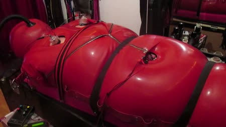 Extreme Rubber Bondage - Estim In Inflatable Sleepsack